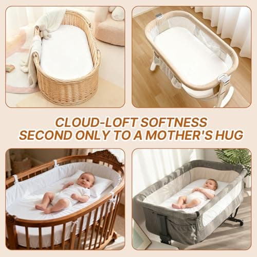 2-Pack Fitted Bassinet Sheets for Baby Girl Boy - Soft Waterproof Breathable Bassinet Mattress Protector, Compatible with Hourglass, Moses Basket, and Oval & Standard Rectangle Bassinet Mattresses - Thumbnail 6