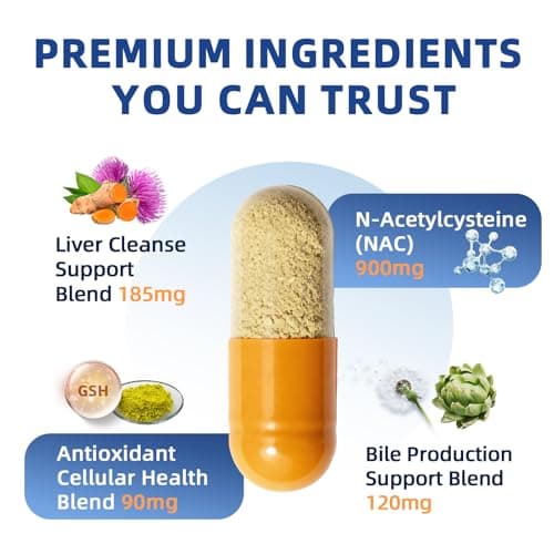 NAC Supplement 900 mg – Liver Cleanse Detox & Repair, Antioxidant & Cellular Health, Alcohol Defense Support – N-Acetyl Cysteine Capsules with Milk Thistle, Turmeric, Dandelion & Artichoke – 120 Count - Thumbnail 5