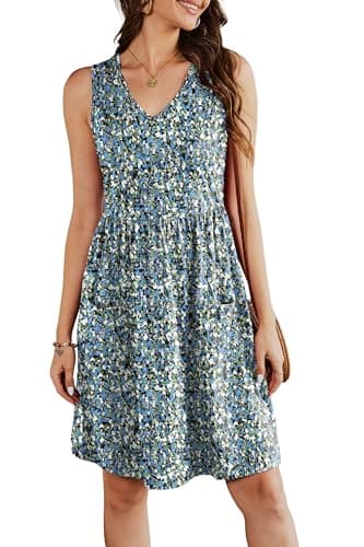 RUMIA V Neck Summer Casual Dresses for Women- Womens Sleeveless Tank Sundress with Pockets Vacation - Thumbnail 3