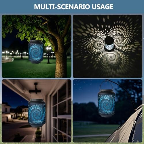 Solar Lanterns Outdoor Waterproof - 7.8" x 4.7" Solar Light for Outside with Blue Spiral, Pathway Landscape Lights for Garden, Patio, Backyard, Porch, Lawn, Cool Gifts for Women, Mom - Thumbnail 6