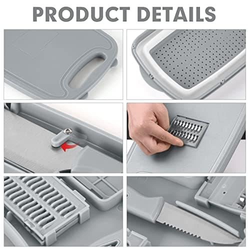 HI NINGER Collapsible Cutting Board with Colander, 9-In-1 Multi Chopping Board Kitchen Vegetable Washing Basket for Camping Gifts Camping Accessories for RV Campers - Thumbnail 4