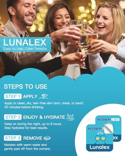 Lunalex Recovery Patch 16 Pack - Wake Up Refreshed & Balanced After Celebration - Plant-Based Formula for Morning Wellness - Bachelorette & Wedding Party Favors - 2 Patches per Sachet, Waterproof - Thumbnail 5