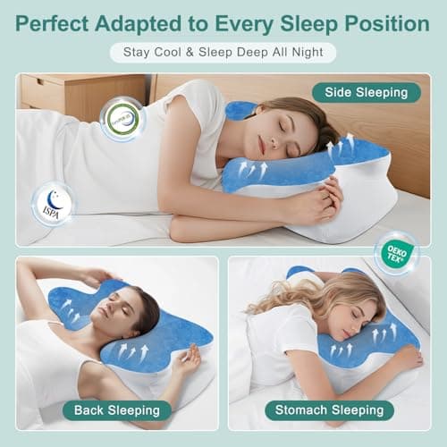DONAMA Cervical Neck Pillow- Ergonomic Pillows for Pain Relief, Contour Memory Foam Pillow for Side/Back/Stomach Sleepers, CertiPUR-US Certified with Cooling Ice Silk Pillowcase - Thumbnail 5