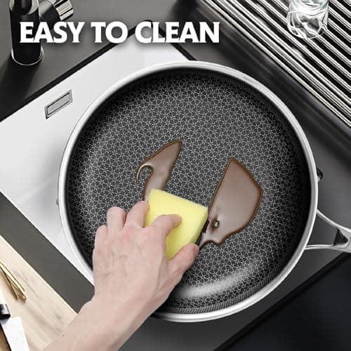 LigtSpce Non Stick Frying Pans, 12 inch Hybrid Frying Pans Nonstick,non stick Stainless Steel Skillets, Dishwasher/Oven Safe Cookware, Induction Compatible, PFOA Free Cookware - Thumbnail 3