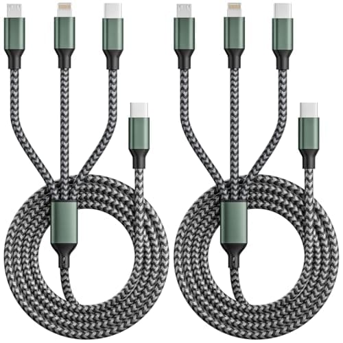 Firsting 3 in 1 USB C Multi Charging Cable, Travel Charger Cables for Multiple Devices, Universal Charger Cord with Type-C/IP/Micro Port for iPhone16/15/14/Cell Phones and More (2Packs 4FT) - Image 1