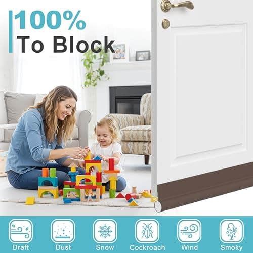 Door Draft Stopper Bottom One Sided Door Draft Blockers，37" Cutable Under Door Draft Blocker Insulator Door Sweep Weather Stripping Soundproof，Fits for Interior／Exterior Doors，1 Pack,Brown - Thumbnail 5