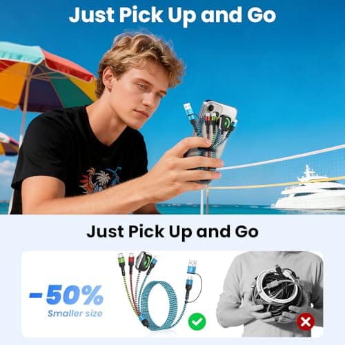 Jogrytece Travel Essentials,USB A/C 4 in 2 Multi Charging Cable for i Watch Charger/Type C Charger/IP Port,Travel Chargers for Multiple Devices, Portable Designed for iWatch &iPhone 17-12 5FT - Thumbnail 3