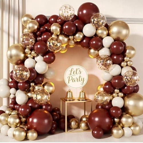 Burgundy Balloon Garland Arch Kit 143Pcs Burgundy Maroon Sand White Metallic Gold Confetti Balloons for Wedding Birdal Shower Graduation Birthday Party Decorations - Thumbnail 5