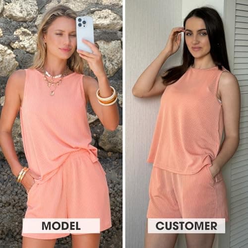 EXLURA Women's Summer 2 Piece Outfits Sleeveless Tank Top Matching Shorts Sets Lounge Sets Beach Vacation Cruise Clothes 2026 - Thumbnail 2
