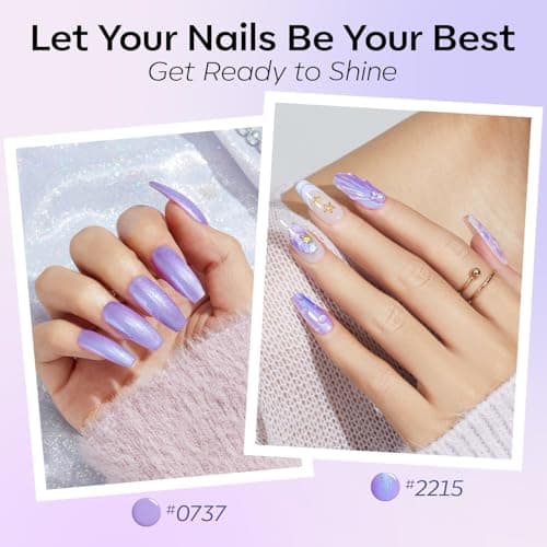 modelones Gel Nail Polish Set, 6 Colors White Blue Shimmer Violet Mermaid Hema Free Purple Glitter Periwinkle Nails Soak Off Led Nail Gel Polish for Women Girl DIY Spring Nail Art Gift - Thumbnail 3