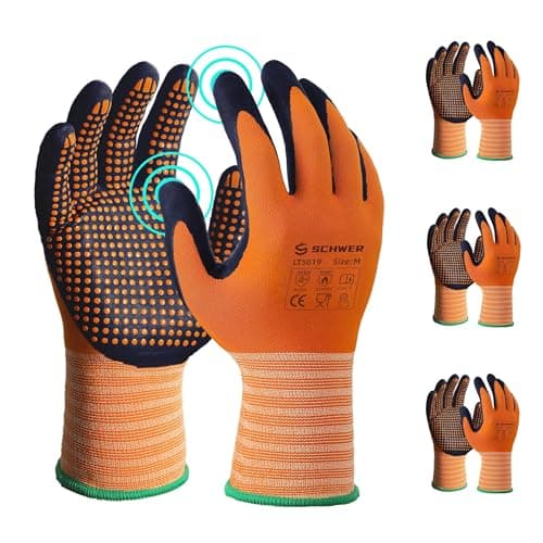 Schwer 3 Pairs Safety Work Gloves Micro-Foam Nitrile Coated, Level 4 Abrasion Resistant Nylon Working Gloves with Micro Dot Grip, Touchscreen, Used for General Use, Gardening, Mechanic, LT5619, M - Image 1