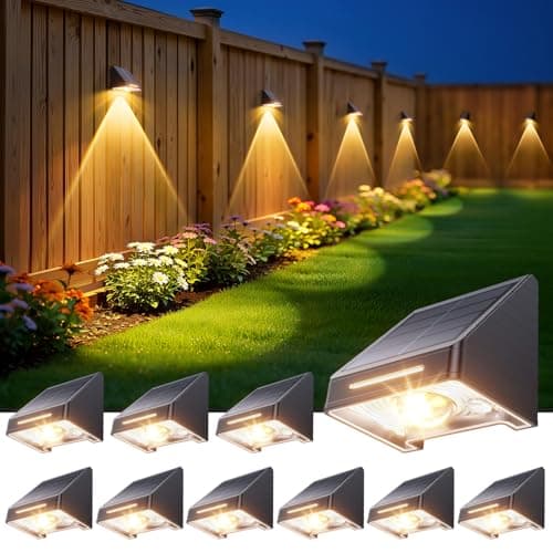 KOOPER Solar Fence Lights Outdoor Waterproof 10 Pack, Solar Fence Lights with Ultra-Bright LED Lens, 10 Modes & 9 Colors Outdoor Solar Lights for Fence, Backyard, Railing, Patio, Wall, Step, Deck