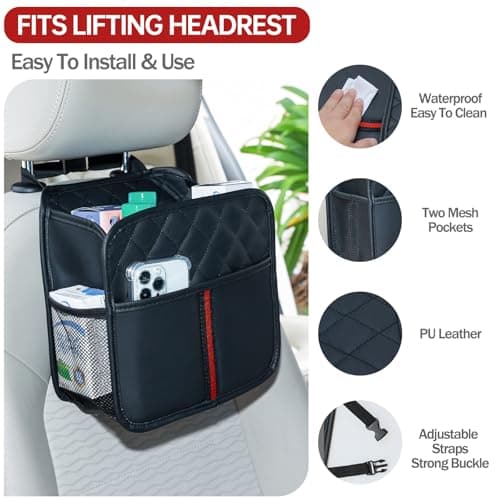 JHLGRE Car Seat Back Organizer, 1 Pack Multifunctional car organizers and storage with Cup Holders, Car Trash Can, Back of Seat Car Organizer for Kids & Adults, Universal for Most Cars, Black - Thumbnail 6