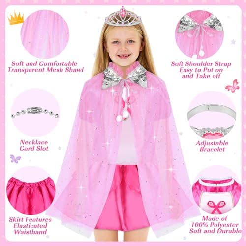 16 Pcs Princess Dress Up Clothes for Little Girl Role Play Costume Gift Set, Princess Mermaid Pretent Play Outfit Toys for Toddler Girls, Cosplay Birthday Party Gifts for Girls Age 3 4 5 6 7+ Year Old - Thumbnail 6