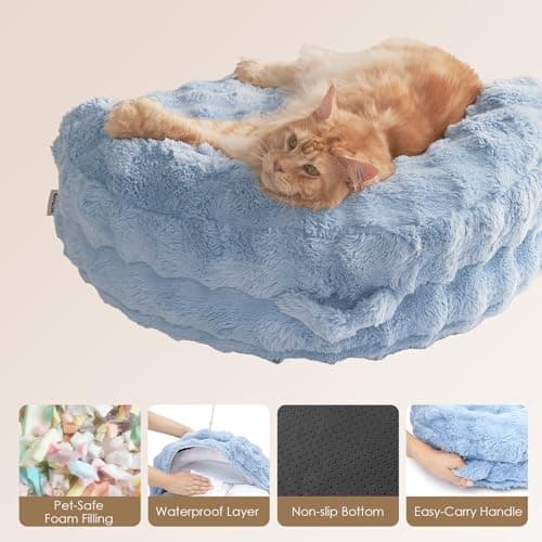 EHEYCIGA Dog Bed Medium Size Dog, Fluffy Small Dog Couch with Removable Washable Cover, Bolster Pet Sofa, Waterproof and Non-Slip, 30" x 30"x 8.5", Blue - Thumbnail 5