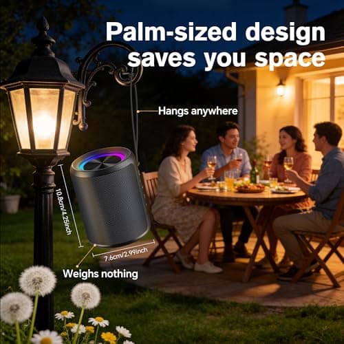 DUDGSIS Portable Bluetooth Speaker, IPX7 Waterproof Wireless Speaker with 20W Loud Stereo Sound, 15H Playtime & Beat-Synced RGB Light, Small Outdoor Speaker for Shower, Pool, Beach, Hiking and Gifts - Thumbnail 5