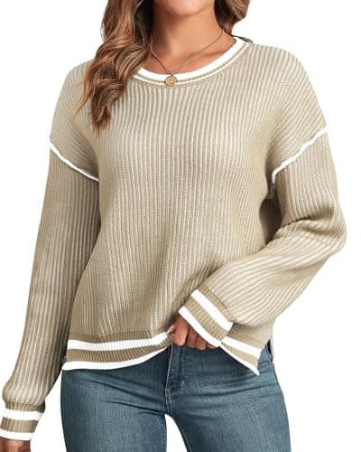 ZAFUL Women's Fall Sweaters 2024 Striped Color Block Casual Long Sleeve Knit Pullover Sweater Tops Winter Trendy Outfits - Image 1
