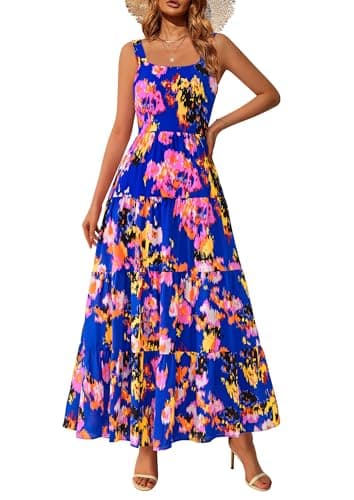 PRETTYGARDEN Women's 2026 Summer Floral Maxi Dress Sleeveless Smocked Ruffle Long Flowy Beach Vacation Boho Sundresses (Multicolored Flower,XX-Large) - Image 1