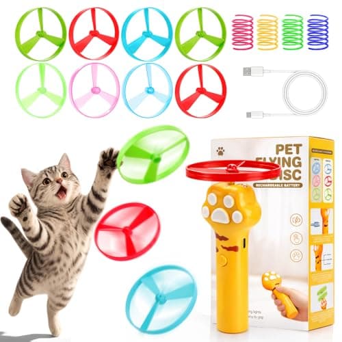 BABORUI Cat Toy Disc Launcher, Rechargeable Interactive Cat Fetch Toy Launcher with 8 Flying Discs, Flying Enrichment Toys for Indoor Bored Kittens & Adult Cats (Yellow) - Image 1