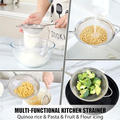 Fine Mesh Strainer Set, 304 Stainless Steel Kitchen Strainers 3 Sizes (12/14/18cm), 40 Mesh Sieve for Rice, Pasta, Flour, Tea & Juicing, Rustproof Food Strainer with Long Handle, Dishwasher Safe - Thumbnail 6