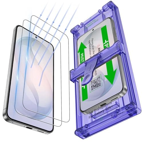 YWXTW Anti Reflective Screen Protector for Samsung Galaxy S26+, [Bubble Free] Anti Glare & EZ Unlock Tempered Glass S26+ Accessories, Case Friendly, 2 Pack - Image 1