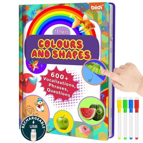 biidi Interactive Talking Activity Book,English Word Sound Book for Kid Age 3+ Year Old,Sensory Autism Toy,Educational Learning Travel Toys for Boys Girls Gift,with Drawing Zone,4 Color Pens,600+Sound - Image 1