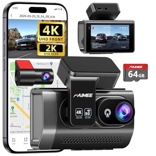 Dash Cam Front and Rear, 4K+2K Recording Dash Camera for Cars, Night Vision with WDR, 170° Wide Angle, 5.8G/2.4G Dual Wi-Fi, 64GB Card, Built-in GPS, G-Sensor Emergency Lock, 24H Parking Monitor - Image 1