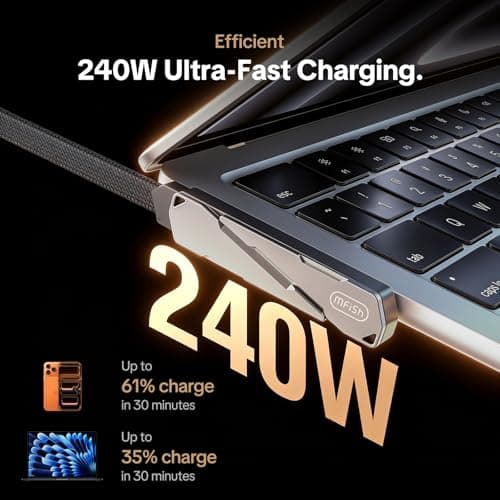 MFish 240W USB C to USB C Cable, Type C Fast Charging Cable with T-Shaped Stand, 90° Right Angle Gaming Cable for iPhone 17/16/15, MacBook, Tablet, Galaxy S25/S24, Braided Durable 3.93FT - Thumbnail 5