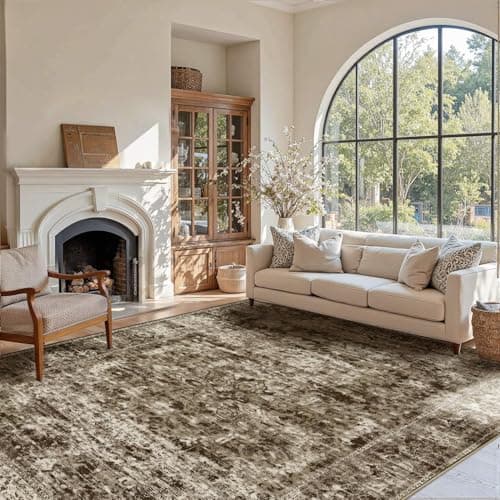 OHWPEAT Area Rugs 5x7, Washable Brown Rugs for Living Room, Bedroom, Vintage Boho Indoor Soft Carpet for Dining Room, Low Pile Rugs for Office, Farmhouse - Image 1