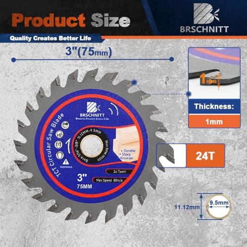Wood Cutting Circular Saw Blade - BRSCHNITT TCT Circular Cutting Blade 3"(75mm)*3pcs 24T Cut Off Wheel for Wood Plastic Arbor 11.12/9.5mm - Thumbnail 4