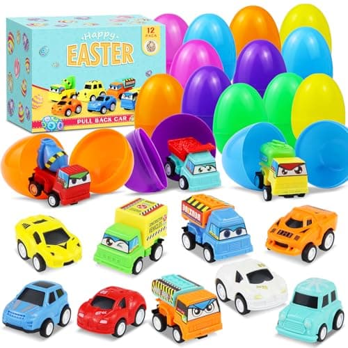 ISTOOLL 12PCS Pre Filled Easter Eggs Car Gifts for Kids with Pull-Back Cars Easter Basket Stuffers Easter Eggs Hunt Easter Party Favor Prize Classroom Rewards Toys for Boys Girls Teens - Image 1