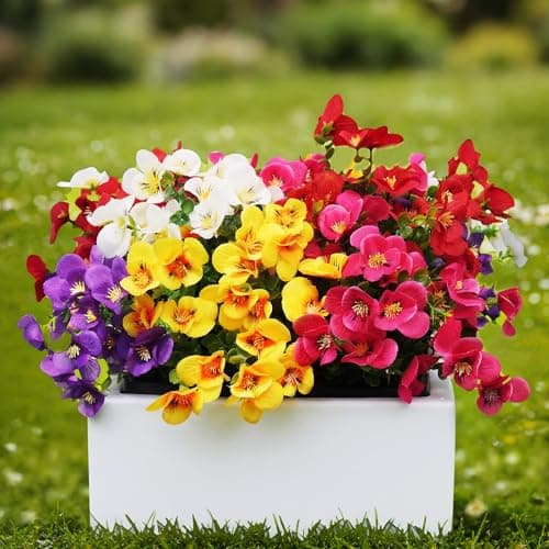 20 Pcs Artificial Flowers for Outdoor,UV-Resistant Realistic Looking Artificial Pansies, Fake Flowers for Decoration Indoor and Outdoor, Window Box, Porch, Patio, Garden,Home Decor - Year-Round Beauty - Image 1