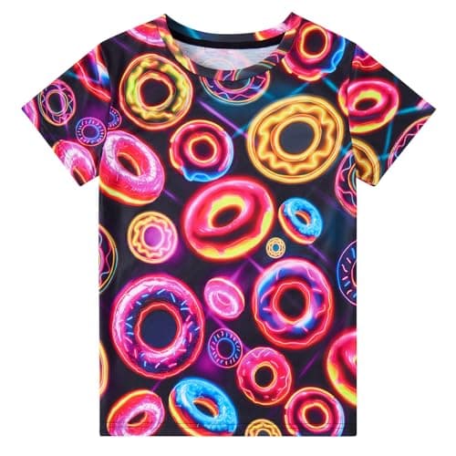 Funnycokid Boys Shirts Size 8-9 Kids T-Shirts Girls Neon Donuts Retro-Futuristic Digital Print Clothes Tops Tees Graphic Cool 8-9 Years Youth - Image 1