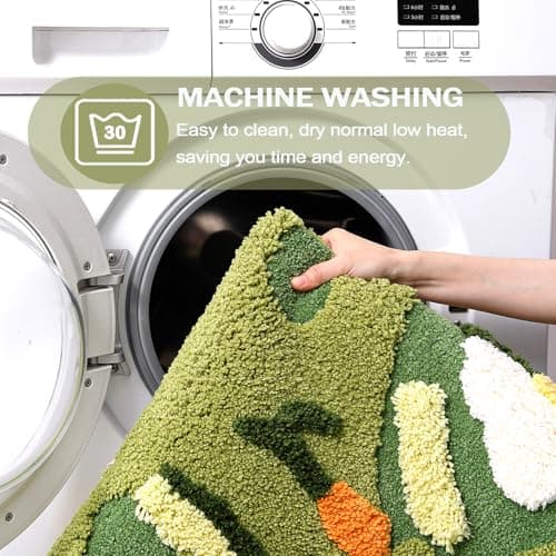 PTAEXCEL Cute Bath Mat, Moss Rug Soft Green Bathroom Rug, Non Slip Bath Mat Super Absorbent, Floral Nature Bathtub Mat Washable for Shower Bathroom Floor (The Reed, 32" x 20") - Thumbnail 6