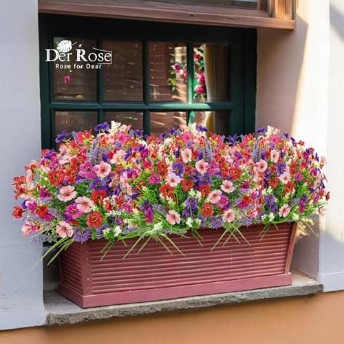 Der Rose 24 Bundles Artificial Flowers for Outdoor Fake Spring Flowers Plants UV Resistant for Home Garden Porch Window Wedding Decor - Thumbnail 2