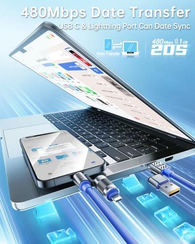 Vexipia 4 in 1 USB C Cable 60W Fast Charging & Data Transfer, Thicker Silicone Multi Charger Cord for iPhone iPad Charger Wire Combo with L/Type C/USB A for iPhone 16/15/Macbook (Blue) - Thumbnail 4