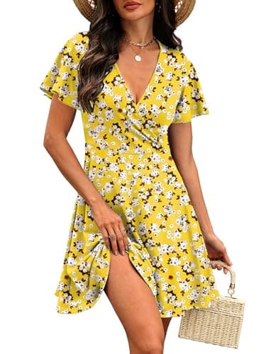 RUMIA Summer Dresses for Women 2026 Boho Beach Vacation Easter Yellow Sundresses for Spring Floral Dress Mustard L - Thumbnail 2