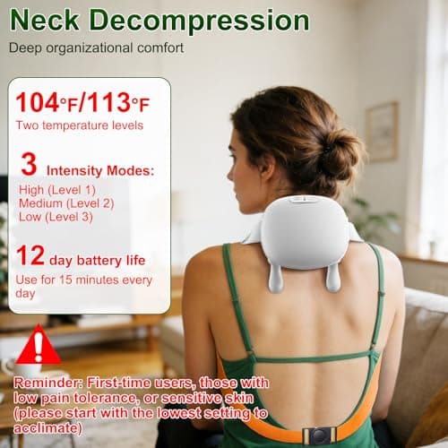 Neck Massager with Heat, 4D Kneading Shiatsu for Pain Relief (White) - Thumbnail 2