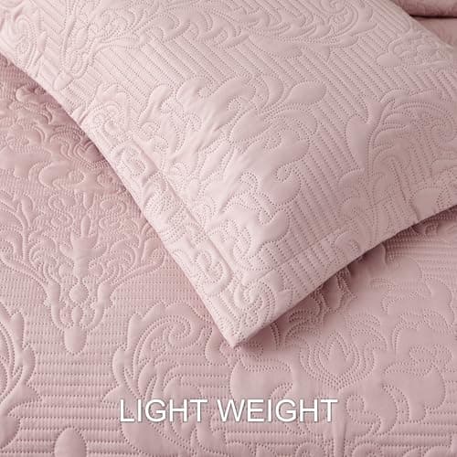 Hansleep Pink Quilt Twin Size - Damask Ultrasonic Summer Bedspread Twin, Soft Lightweight Coverlet Bedding Set, 2 Pieces (1 Quilt, 1 Pillow Shams) - Thumbnail 5