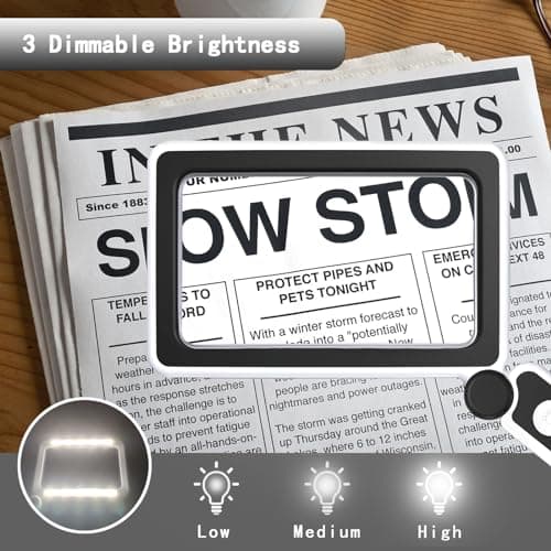 2 Pack Magnifying Glass with Light, Rechargeable Page Magnifier with 3 Light Modes Magnifying Glass for Reading Folding Handheld Lens with Clean Cloth Items for Grandma Grandpa Seniors Book Lovers - Thumbnail 5