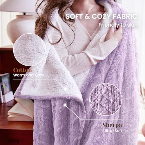 Aheadpret Heated Blanket-Electric Blanket 50"x60" Soft Heated Throw Blanket with 5 Heating Levels & 3 Hours auto-Off,Machine Washable(Purple - Thumbnail 4
