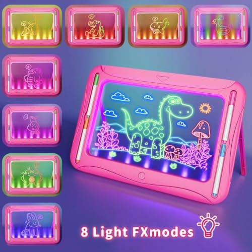 Magic LED Drawing Board for Kids, Toys for Girls Glow in the Dark, Light Up Tracing Pad with 9 Dual-Sided Card, 6 Marker, Doodle Writing Tablet Toddler Learning Toy, Art & Craft Kit Xmas Birthday Gift - Thumbnail 2