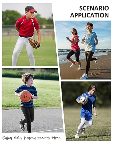 Roadbox Boys Compression Pants, Youth Athletic Sports Legging with Pocket, Base Layer Tights for Kids Running Football - Thumbnail 6