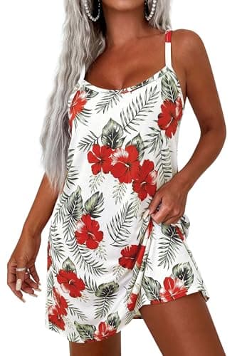 PRETTYGARDEN Women's Summer Dresses 2026 Casual Print Spaghetti Strap Sleeveless Sundress Beach Vacation Cover Ups (Red Floral,Medium) - Image 1