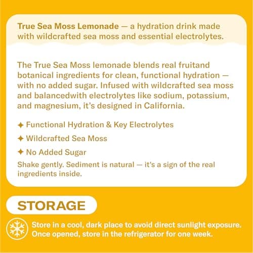 True Sea Moss Pina Colada Sea Moss Electrolyte Lemonade – Tropical Pineapple & Coconut Hydration Drink – No Added Sugar with Sea Moss & Electrolytes – 4 x 12 fl oz Bottles – Made in USA - Thumbnail 3