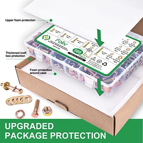 FOLIV 566Pcs Heavy Duty Bolts and Nuts Assortment Kit, Grade 8 Hex Screws Bolts Nuts Kit, 1/4-20 5/16-18 3/8-16, 15 Common Sizes Included - Thumbnail 5