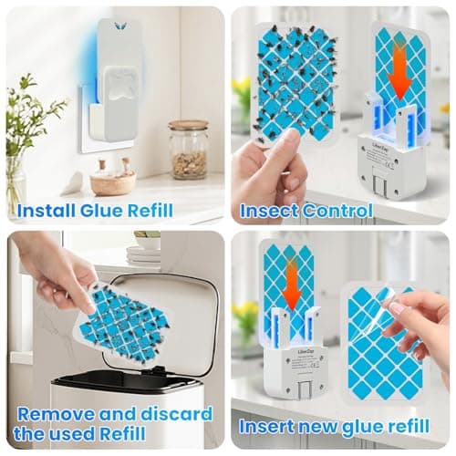 Fruit Fly Traps Indoor Flying Insect Trap-Bug Catcher Gnat Traps for House Indoor -Plug in Bug Light Attractant Fly Catcher for Home, Kitchen, Bedroom 1Device + 3 Glue Refills - Thumbnail 5