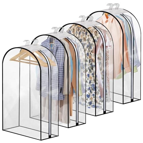4 Pack Full Clear Garment Bags with Side Zipper, 40" Clothes Covers with 10" Gusset, Transparent Hanging Suit & Coat Covers for Closet Storage, Jackets, Dresses, Windbreakers - Image 1