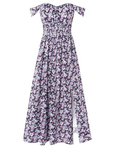 2026 Women's Summer Sleeveless Off Shoulder Floral Flowy A Line Maxi Dresses Purple Flower L - Image 1