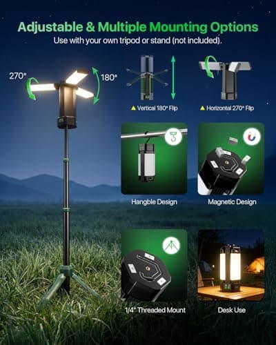 NICKLUC LED Rechargeable Camping Light, 10400mAh Battery Powered Camping Lantern 2200LM with 5 Modes,IPX5 Waterproof Portable Tent Flashlight for Power Outages Emergency Hurricane(Stand Not Incl) - Thumbnail 3